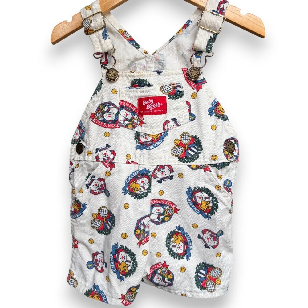 Vintage OshKosh Baby B'Gosh Overalls 80s Tennis Dog Print 18 Month Shortalls